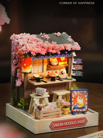 Corner of Happiness Series DIY Dollhouse Kit Miniature Sakura Noodles Shop Coffee Time - Rajbharti Crafts