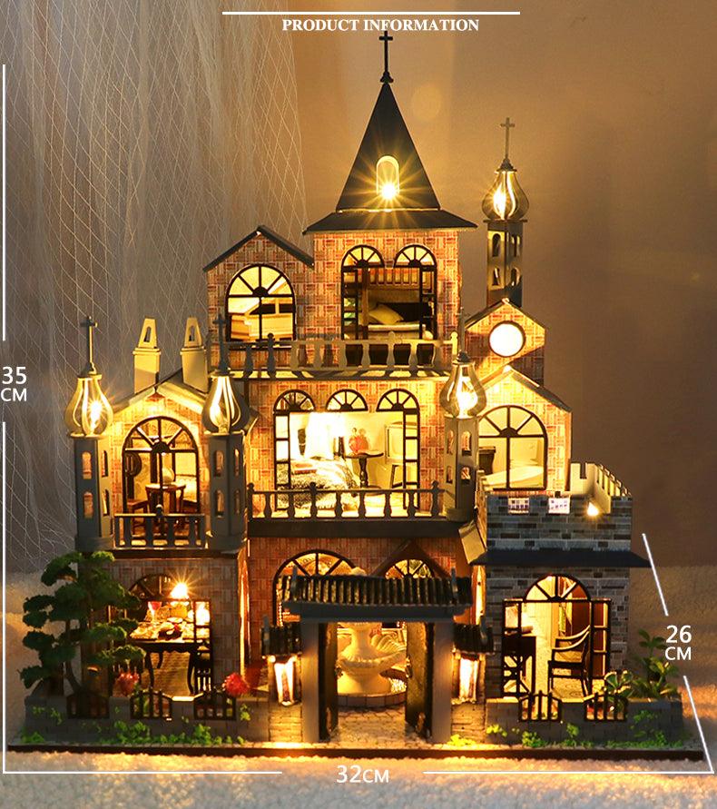 Fairy Castle DIY Dollhouse Kit Large Size Mansion Dollhouse Miniature With LED