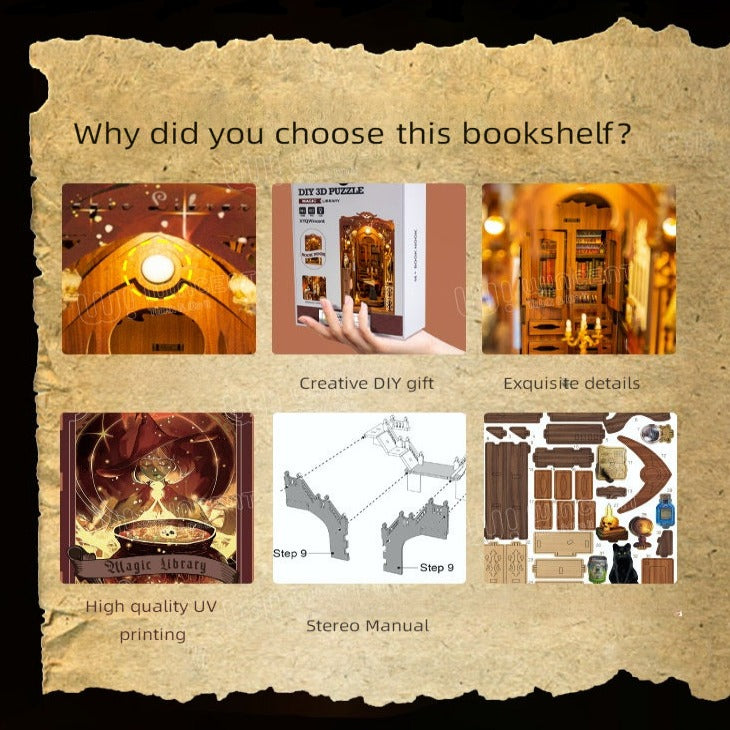 Magic Library Book Nook - Kits de bricolage Book Nook - Bibliothèque Book Shelf Insert Book Shop Miniatures