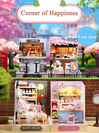 Corner of Happiness Series DIY Dollhouse Kit Miniature Sakura Noodles Shop Coffee Time - Rajbharti Crafts