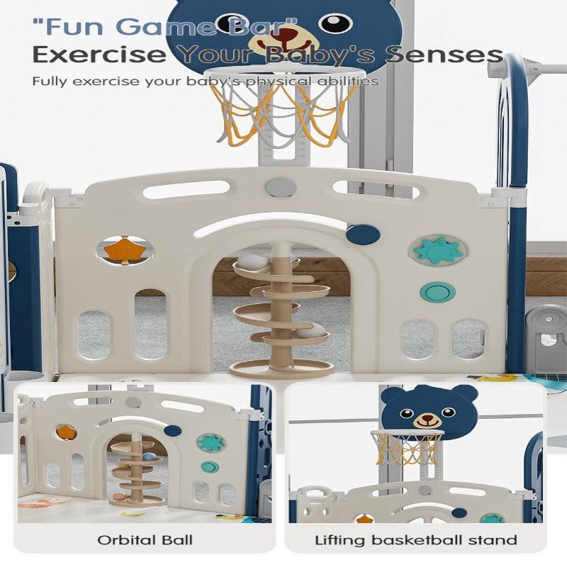 Foldable Baby Fence Playpen - Activity Play Yard For Kids & Toddlers With Crawling Mat