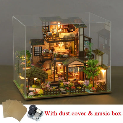 Bamboo Spring Courtyard Casa Miniature Building Kits Dollhouse With Furniture Big Villa Crafts Gifts