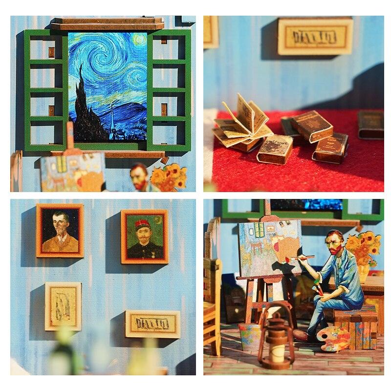 Van Gogh's Bedroom Casa Miniature Building Kits with Furniture DIY Dollhouse Kits For Adults