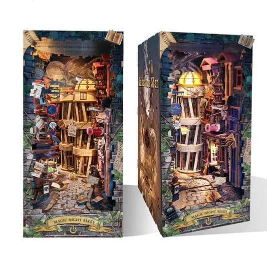 DIY Magic Night Alley Book Nook - DIY Book Nook Kits - Wizard Alley Book Nook Dioramas Book Shelf Insert Book Scenery with LED Model Building Kit - Rajbharti Crafts