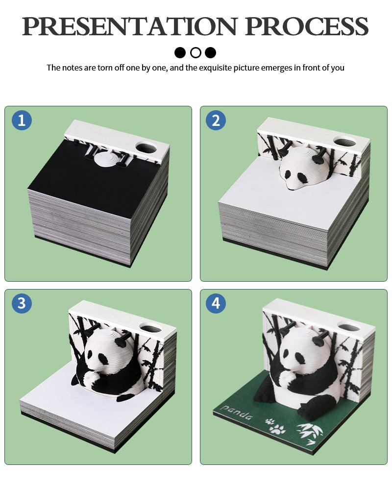 Cute Panda 3D Note Pad - Spotted Bear Creative Memo Pad - Omoshiroi Block - Rajbharti Crafts