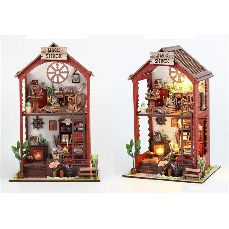 DIY Magic Shack Dollhouse Miniature Japanese Dollhouse Traditional Style Wooden Miniature DIY Doll House Kit - Rajbharti Crafts