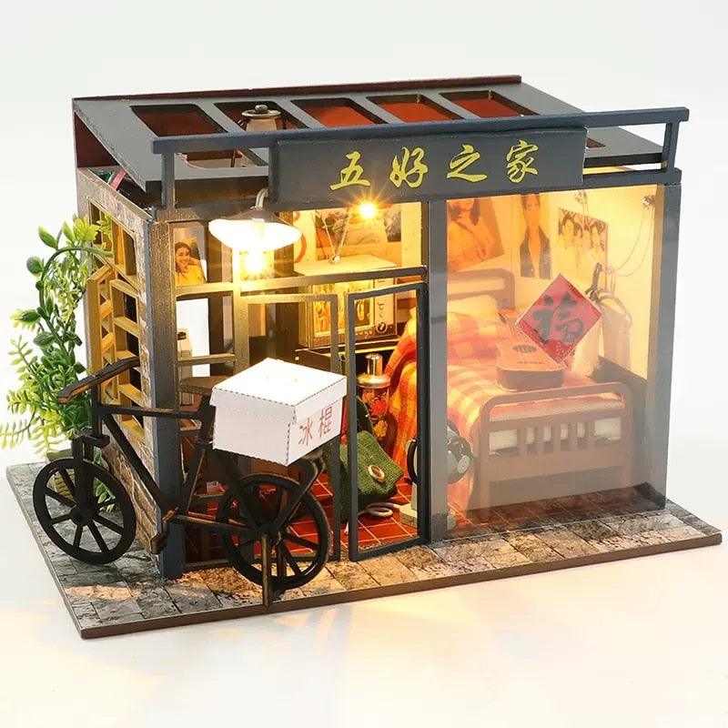 Japanese Style DIY Dollhouse Kit Miniature House with Furniture Japanese Villa Style Miniature Dollhouse Kit With Cover