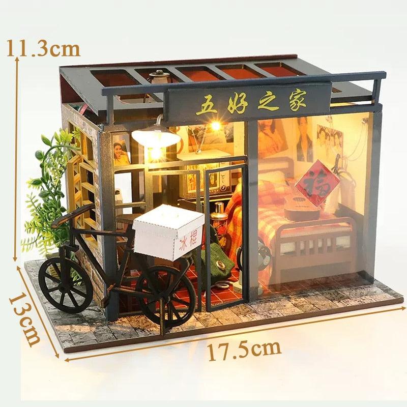 Japanese Style DIY Dollhouse Kit Miniature House with Furniture Japanese Villa Style Miniature Dollhouse Kit With Cover - Rajbharti Crafts