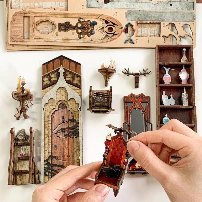 DIY Book Nook Kits Twilight Castle Book Nook 3D Wooden Puzzle Bookshelf Decorations Bookshelf Insert - Rajbharti Crafts