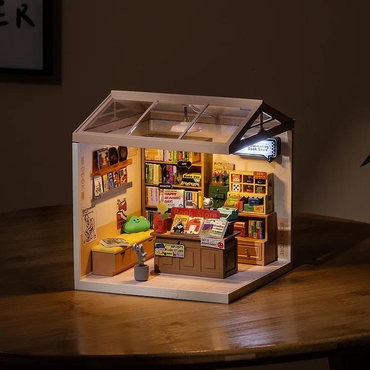Fascinating Book Store Miniature DIY Dollhouse Kits Book Shop Dollhouse Kit Adult Craft Bookstore Library Miniature