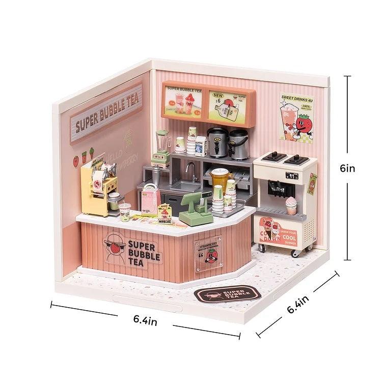 DIY Doll House Kit - Super Bubble Tea Shop Dollhouse Miniature - Café Dollhouse - Coffee Shop Miniature - Coffee Shop Dollhouse - Rajbharti Crafts