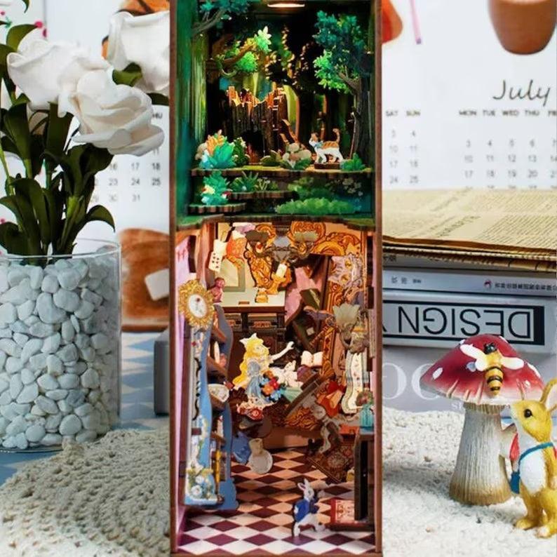 DIY Book Nook Kits - Alice In Wonderlands Book Nooks - Book Nooks Shelf Insert - Book Scenery - Bookcase - DIY Dioramas - Rajbharti Crafts