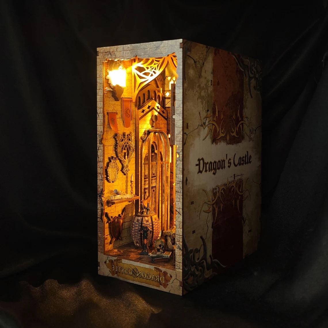 DIY Book Nook Kits - Dragon Castle Book Nooks Decorative Book Shelf Insert Magic Book Corners - Rajbharti Crafts