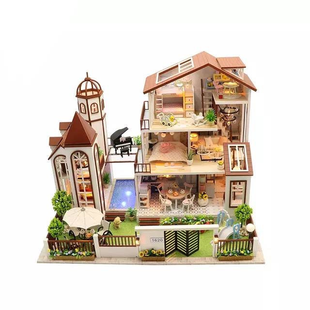 DIY Dollhouse Kit Three Floor Town Villa Gifts for Adults and Teens Decorative Doll House Kit Birthday Gift