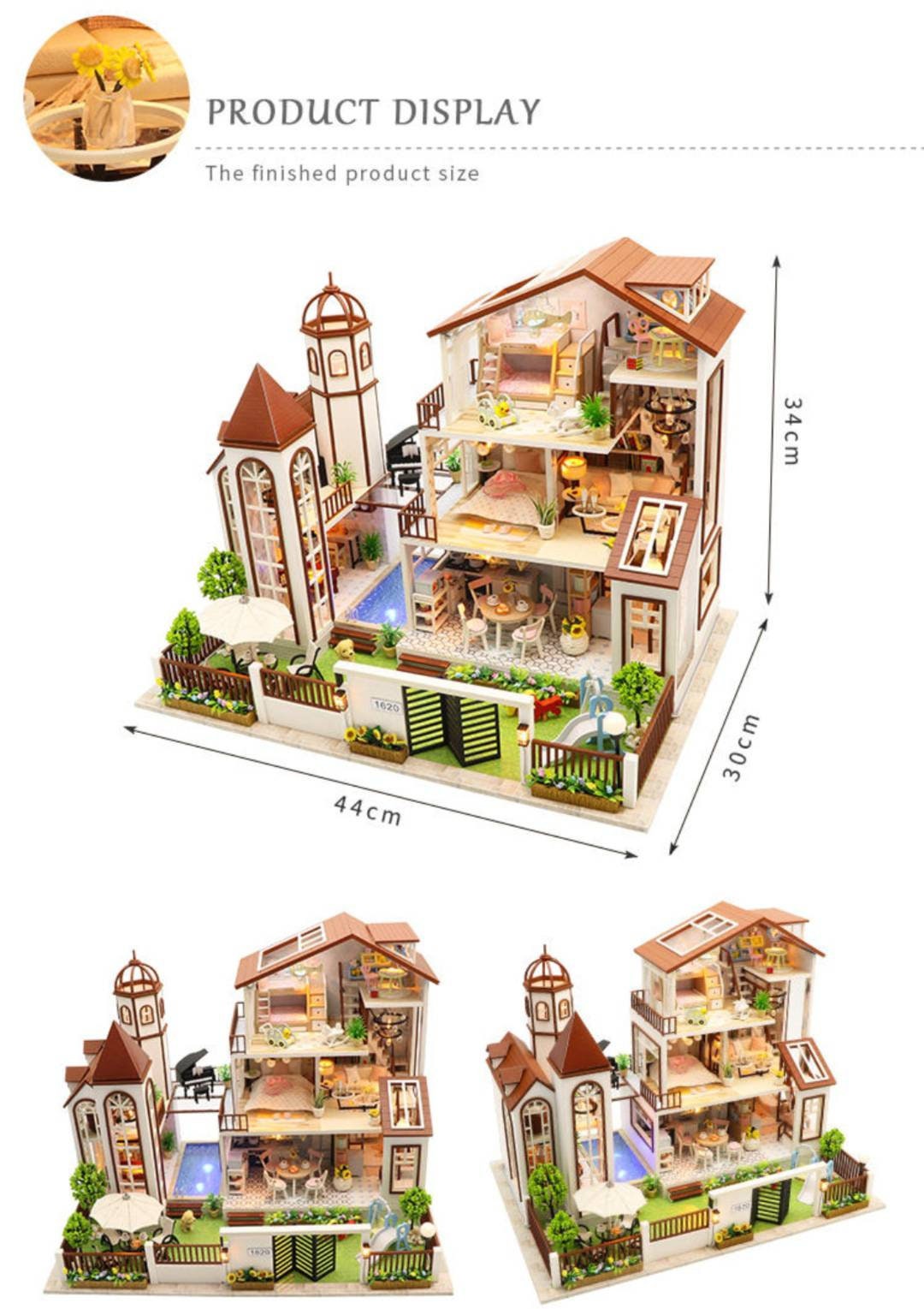 DIY Dollhouse Kit Three Floor Town Villa Gifts for Adults and Teens Decorative Doll House Kit Birthday Gift