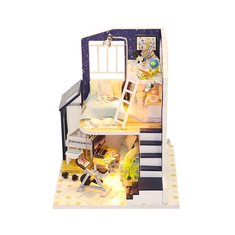 DIY Dollhouse Kit Shinning Star Night Bedroom Miniature Dollhouse Small Size Dollhouse Kit Adult Craft Kit - Rajbharti Crafts
