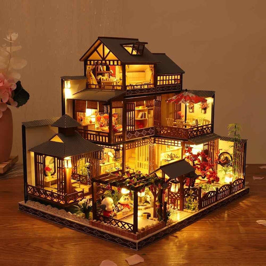 DIY Japanese Style Villa Wooden Miniature Doll House kit Large Scale with light Adult Craft Birthday Gift Decor - Rajbharti Crafts