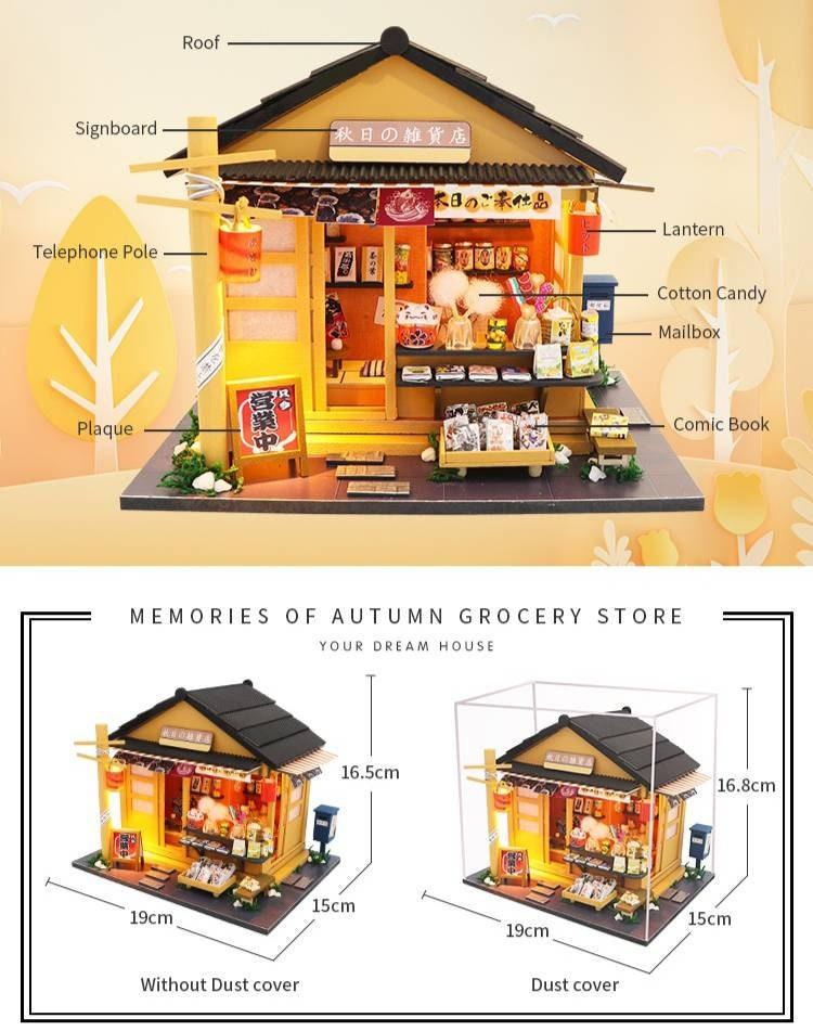 Dollhouse Kit Japanese Grocery Shop Miniature Toy Kit For Kids DIY  Doll House Toy Kit Adult Craft With LED Lights And Accessories Tools