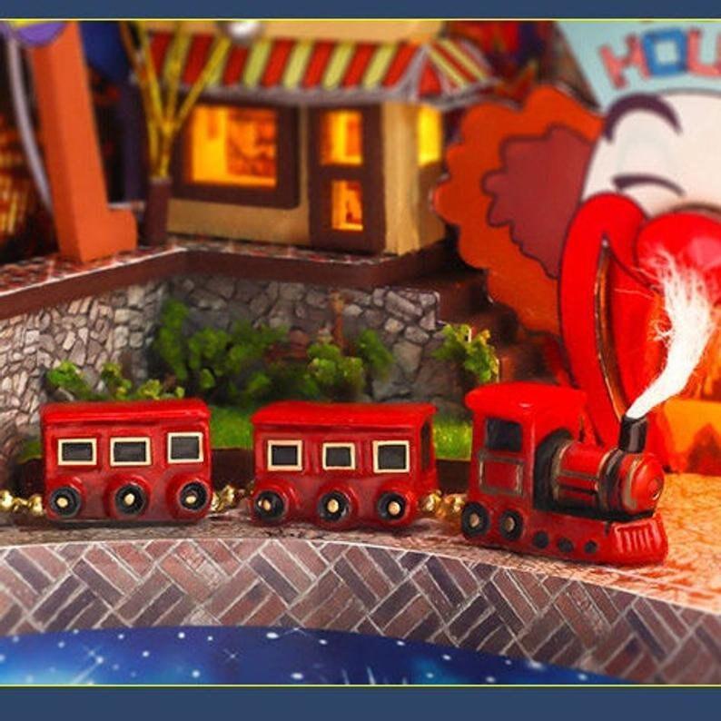Amusement Park Book Nook - DIY Doll House Book Shelf Insert - Bookcase with Light Model Building Kit - Rajbharti Crafts