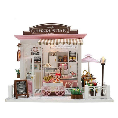 Chocolatier Shop Dollhouse Cafe DIY Dollhouse Miniature Dollhouse Kit Adult Craft Kit Birthday Christmas Gift