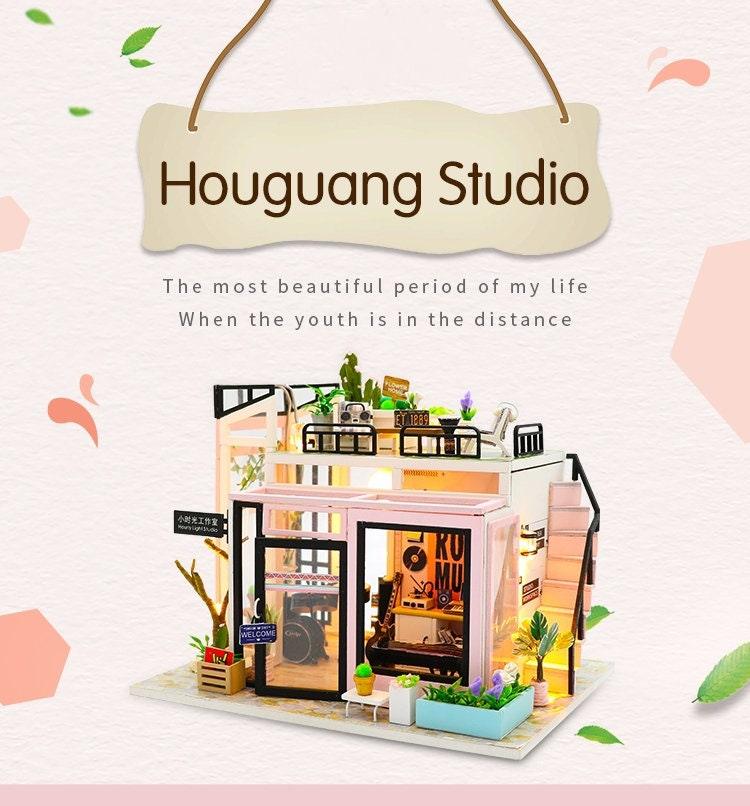 Houguang Music Studio DIY Dollhouse Kit Dollhouse Miniature With Guitar Drum Kit Adult Craft Birthday Gift Christmas Gift - Rajbharti Crafts
