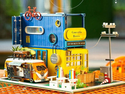 Container Villa - Concert Bistro - Sweet Summer Home With Tempo Out Restaurant Car DIY Dollhouse Kit Dollhouse Miniature Kit Adult Craft - Rajbharti Crafts
