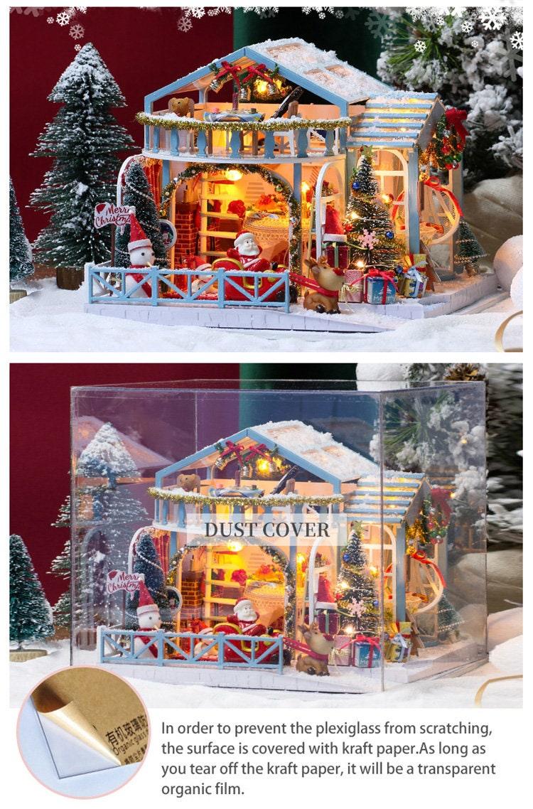 Snowy Christmas Night DIY Dollhouse Kit Dollhouse Miniature  Kit with Dust Cover Adult Craft Best Christmas Gift Birthday Gift