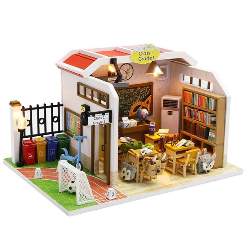 Play School Classroom Miniature Dollhouse Kit Play school dollhouse kids toys diy kit for children birthday gift