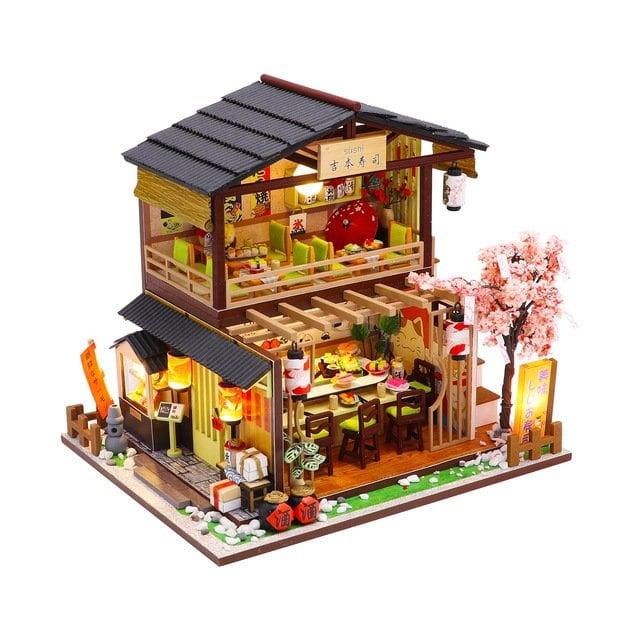 DIY Sushi Restaurant Japanese Style Miniature DIY Doll House Kit 1:24 with light Adult Craft Gift Decor - Rajbharti Crafts