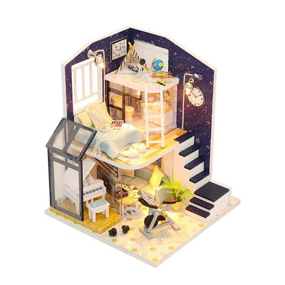 DIY Dollhouse Kit Shinning Star Night Bedroom Miniature Dollhouse Small Size Dollhouse Kit Adult Craft Kit