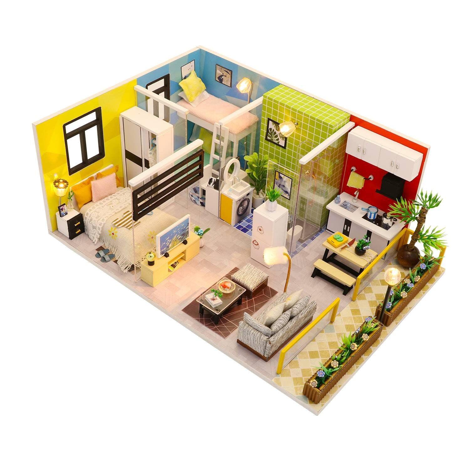 Dollhouse Kit DIY Miniature Toys With LED Lights 3D Dollhouse With Furniture Mini Children World Modern Home Miniature - Rajbharti Crafts