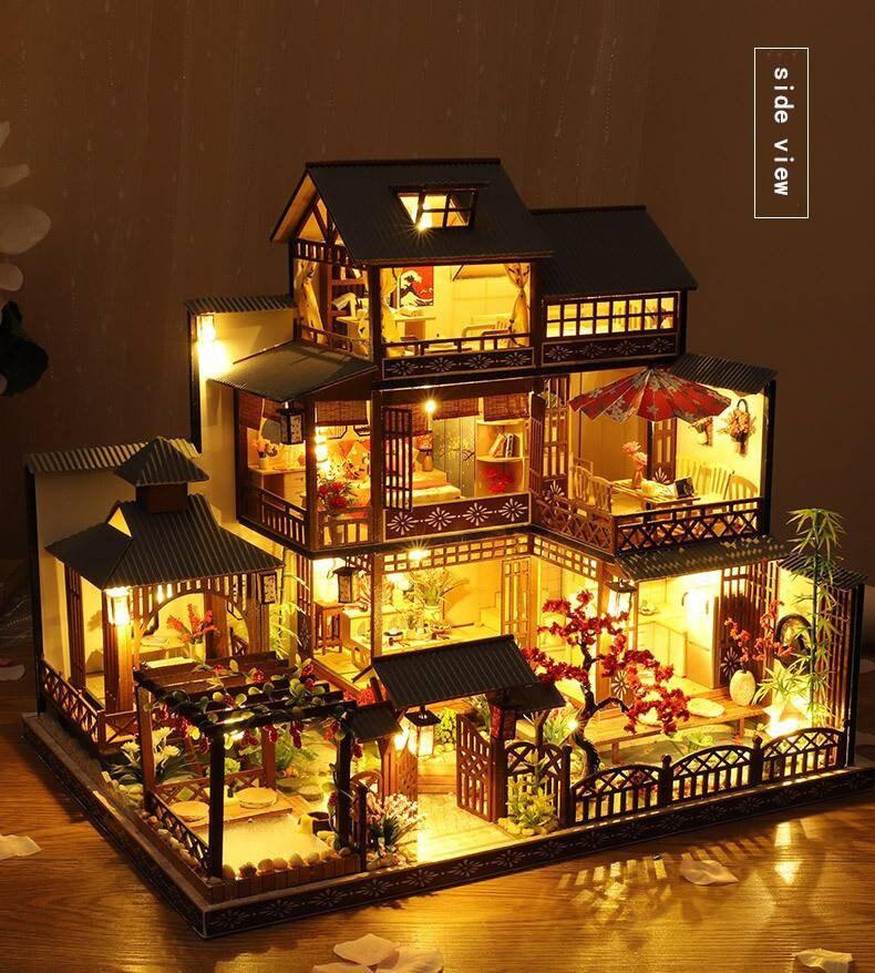 DIY Japanese Style Villa Wooden Miniature Doll House kit Large Scale with light Adult Craft Birthday Gift Decor - Rajbharti Crafts