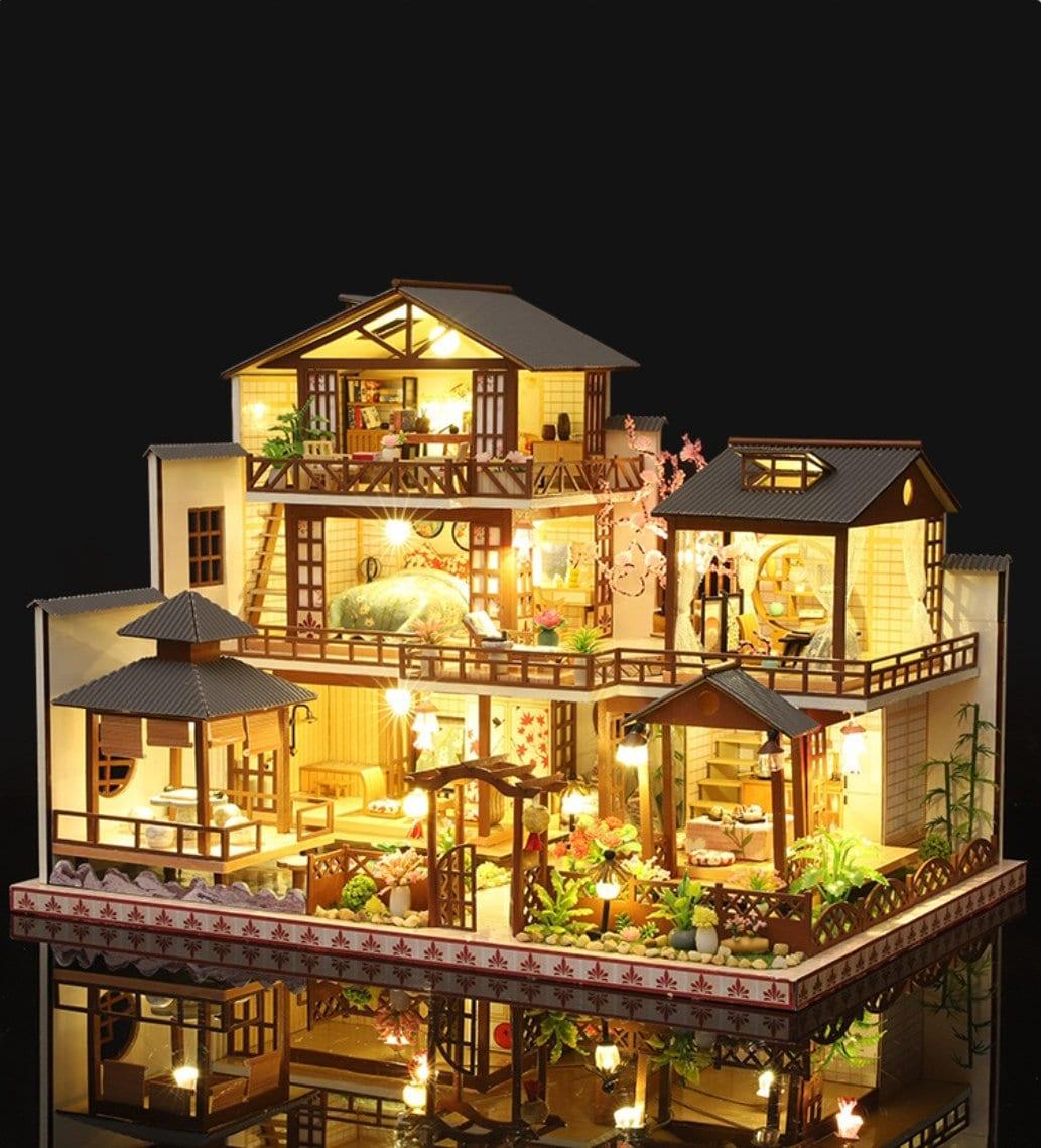 DIY Dollhouse Kit Dreams Night Villa Japanese Ancient Style Large Size Miniature Adult Craft Best Christmas Gift Birthday Gift for Children