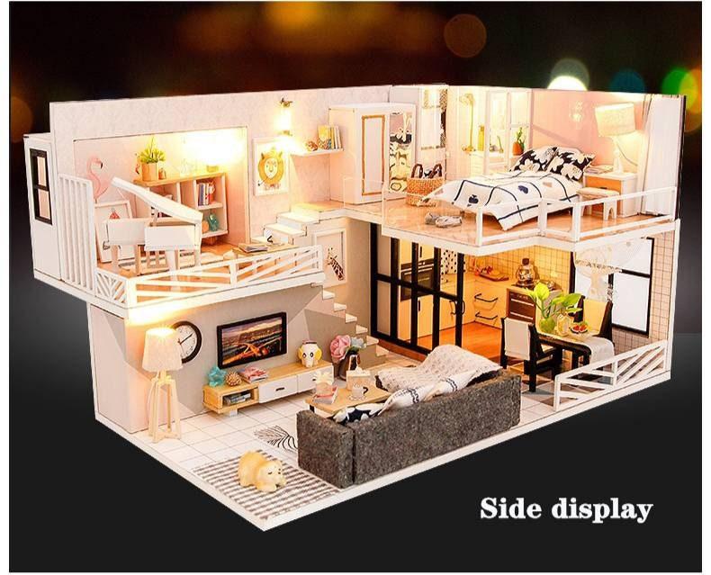 DIY Dollhouse Kit Miniature House with Furniture Modern Apartment Style Miniature Dollhouse Kit Adult Craft DIY Kits children&#39;s gift