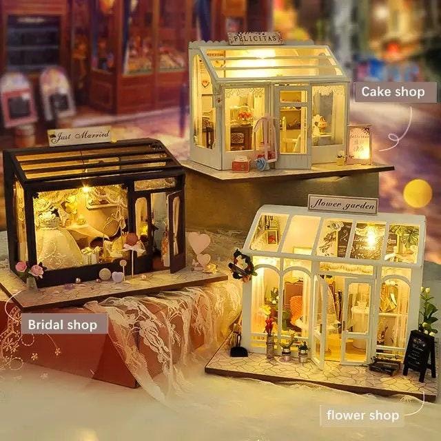 DIY Dollhouse Kit Miniature Shop Dollhouse In 3 Styles - Bridal Shop - Cake Shop - Flower Shop Best Children Gift Adult Craft Kits DIY Kit - Rajbharti Crafts