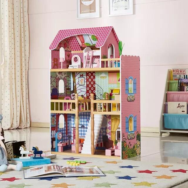 Large Dollhouse Pretend Play Simulation Dollhouse Made with Original Solid Wood Large Bookcase Dollhouse With Furniture Best Children Gift - Rajbharti Crafts