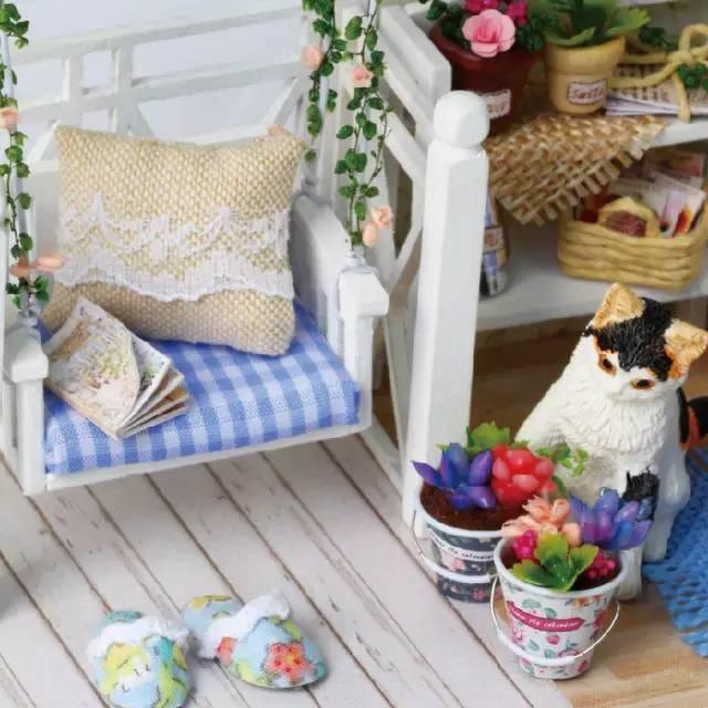 DIY Dollhouse Kit Cute Cat Diary Furnished Bedroom Dollhouse Miniature With Swing Chair Adult Craft Birthday Gift Christmas Gift