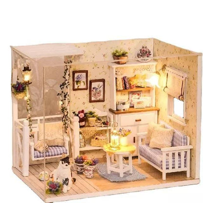 DIY Dollhouse Kit Cute Cat Diary Furnished Bedroom Dollhouse Miniature With Swing Chair Adult Craft Birthday Gift Christmas Gift - Rajbharti Crafts