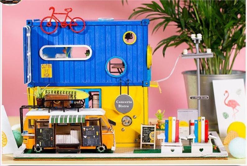 Container Villa - Concert Bistro - Sweet Summer Home With Tempo Out Restaurant Car DIY Dollhouse Kit Dollhouse Miniature  Kit Adult Craft