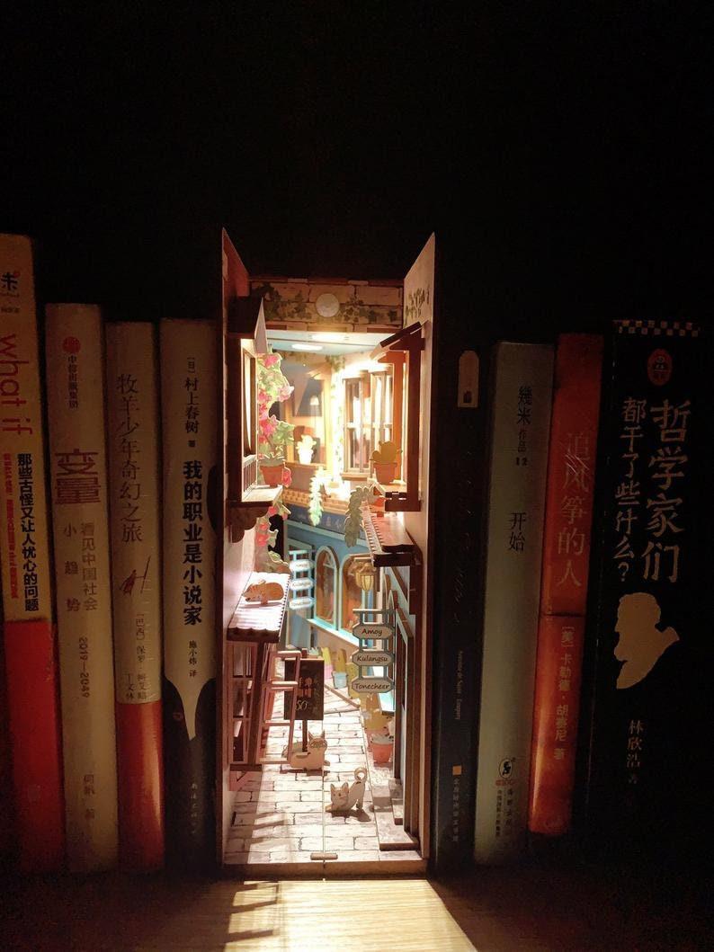 DIY Book Nook - Romantic Island Book Nook - DIY Book Nook Kits - Book Shelf Insert - Book Scenery - Bookcase with Light Model Building Kit