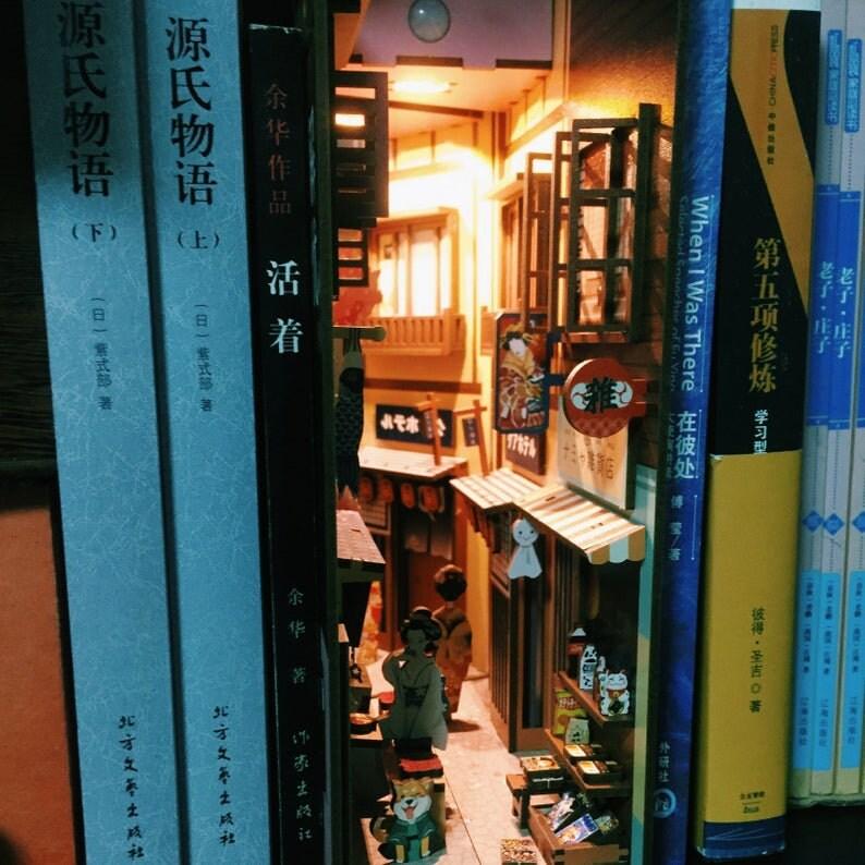 DIY Book Nook - Japanese Street Book Nook - DIY Doll House - Book Shelf Insert - Book Scenery - Bookcase with Light Model Building Kit - Rajbharti Crafts
