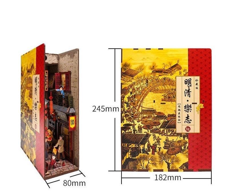 China Town Book Nook - DIY Book Nook Kits Book Doll House Book Shelf Insert Book Scenery Bookends Bookcase with Light Model Building Kit
