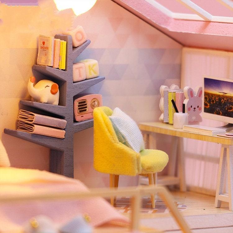 Pink Girl Duplex Sweet Time Home Miniature Dollhouse Kit Do It Yourself Kid Toys Adult Craft Best Birthday Gift - Rajbharti Crafts