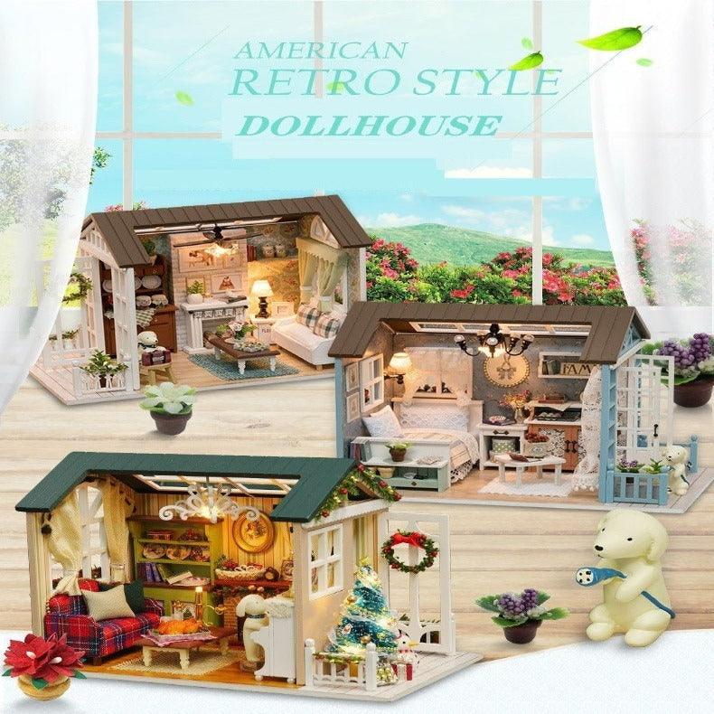 DIY American Retro Style Dollhouse Miniature Room Available In 3 Style - Holiday Time - Beautiful Time - Blue Time Adult Craft Puzzle Toys