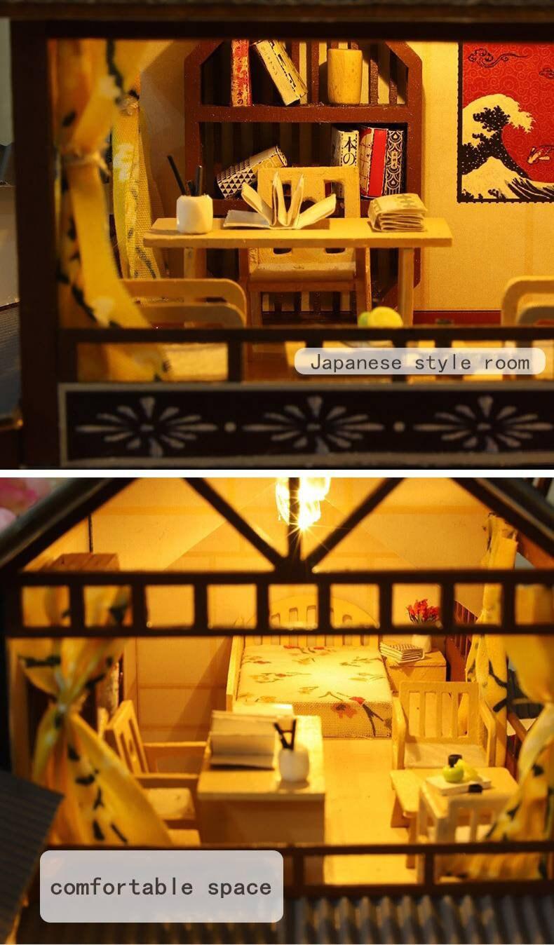 DIY Japanese Style Villa Wooden Miniature Doll House kit Large Scale with light Adult Craft Birthday Gift Decor