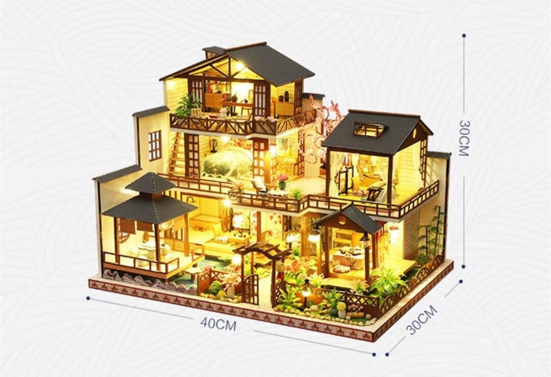 DIY Dollhouse Kit Dreams Night Villa Japanese Ancient Style Large Size Miniature Adult Craft Best Christmas Gift Birthday Gift for Children - Rajbharti Crafts