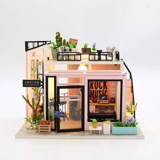 Houguang Music Studio DIY Dollhouse Kit Dollhouse Miniature With Guitar Drum Kit Adult Craft Birthday Gift Christmas Gift - Rajbharti Crafts