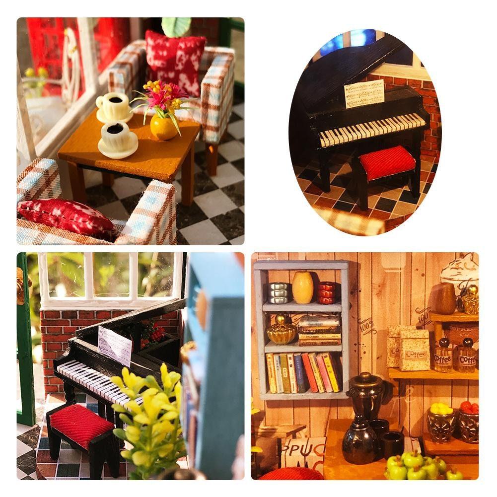 DIY Dollhouse Kit Coffee Time Shop Dollhouse Coffee Shop Dollhouse Miniature with Furniture Adult Craft Kit Doll House Kit - Rajbharti Crafts