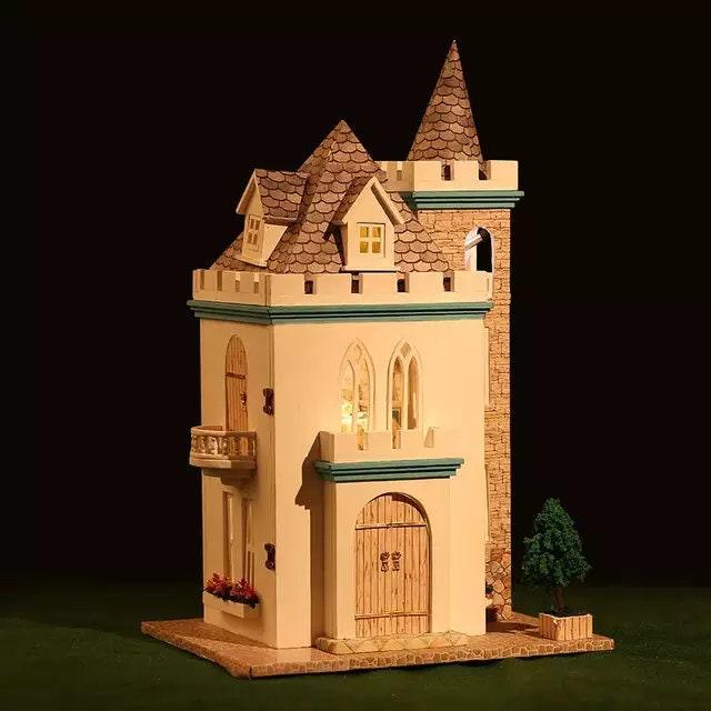 DIY Dollhouse Kit Victorian Castle Gothic Architecture Miniature Villa One Side Open Door Bungalow DIY Dollhouse Kit With Free LED Lights