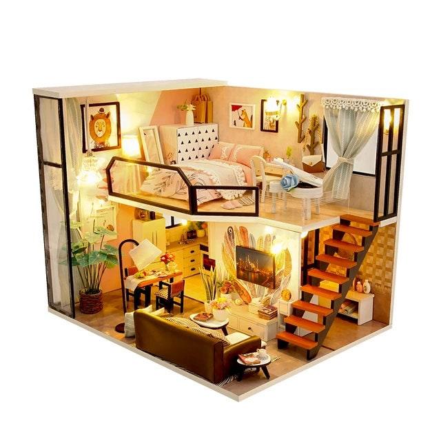 DIY Dollhouse Kit Bedroom with Surprise Gift Box Packaging Modern Apartment Style Miniature Dollhouse Kit Adult Craft DIY Kits - Rajbharti Crafts